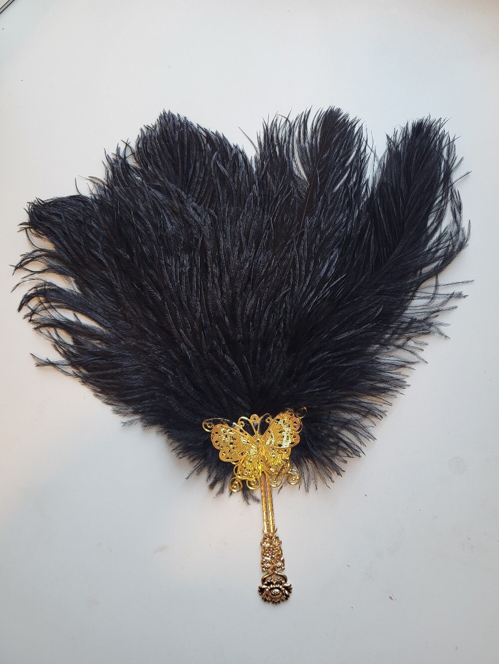 💥FREE WITH 3/$30 BUNDLE💥 Black Feather Hand Fan with Gold Butterfly Handle